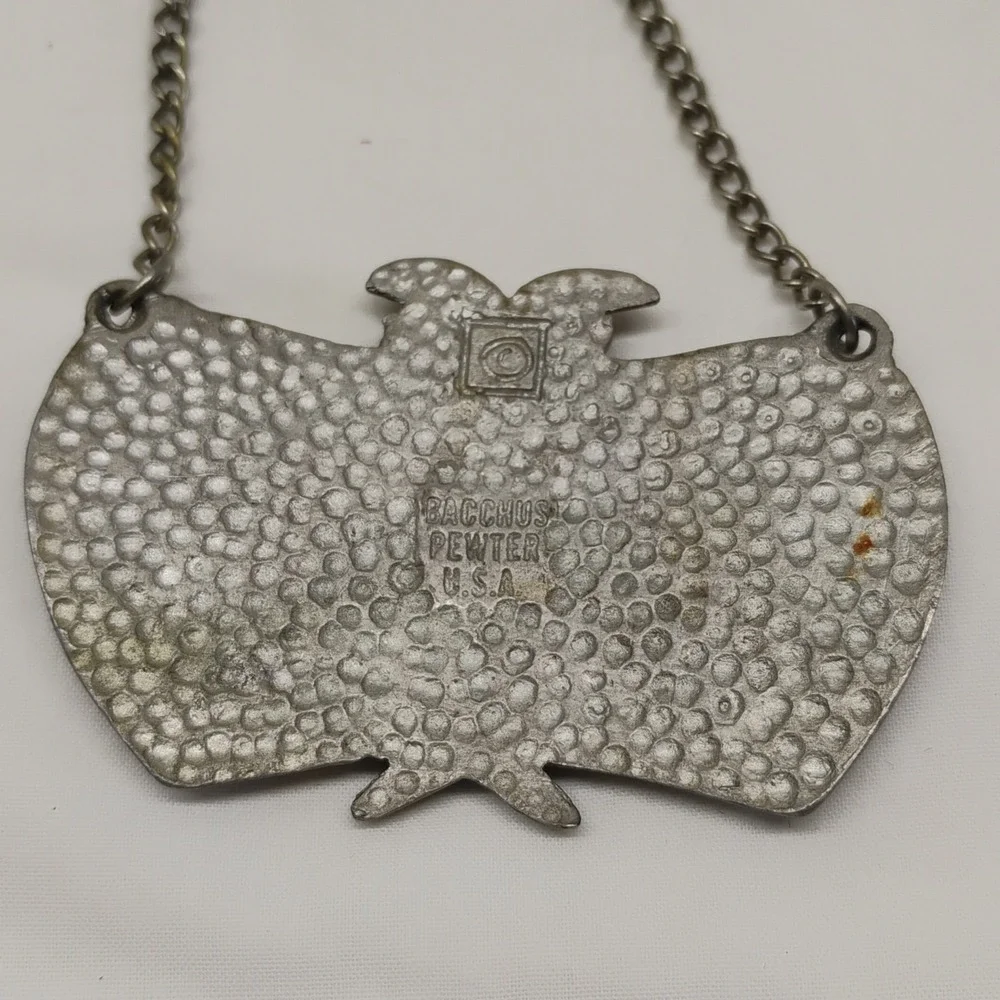 Bacchus Pewter GIN Decanter Alcohol Bottle Engraveable Chain Label Tag USA